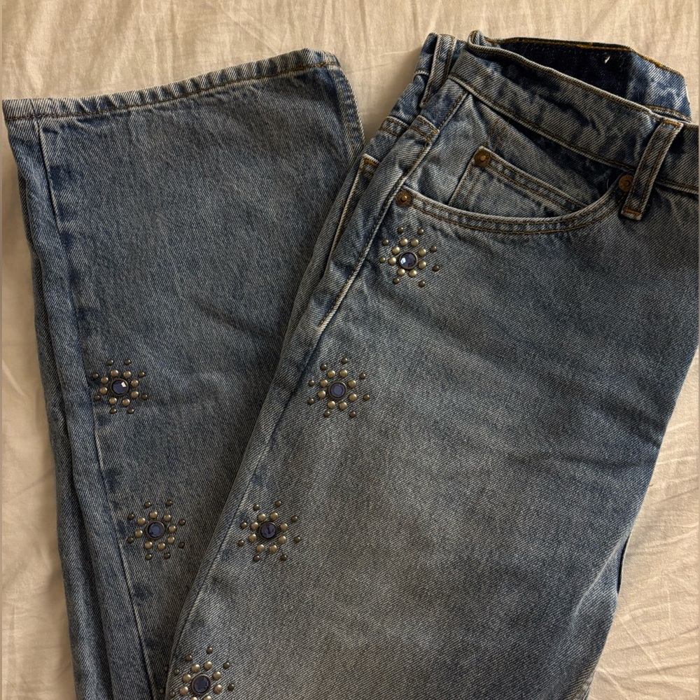 Re/Done embroidered straight leg jeans